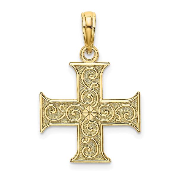並行輸入品】14K イエローゴールド ギリシャ十字架 宗教的 渦巻き 