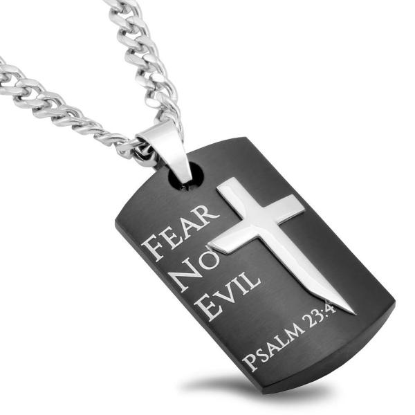 【並行輸入品】Spirit &amp; Truth Fear No Evil Guardian Shield クロス ステンレススチール ネックレス 高