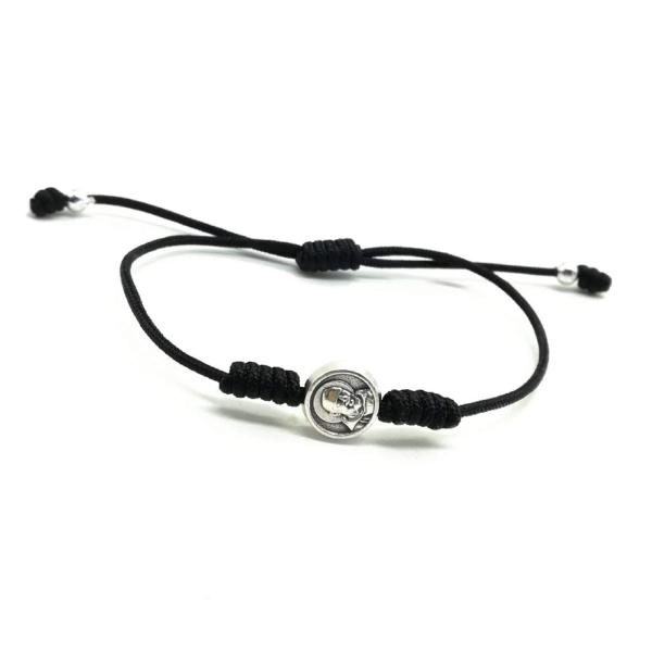 【並行輸入品】MedjugorjeStoneGifts シンプルな聖パドル・ピオメダル 調節可能なブラックコードブレスレット レディース メンズ