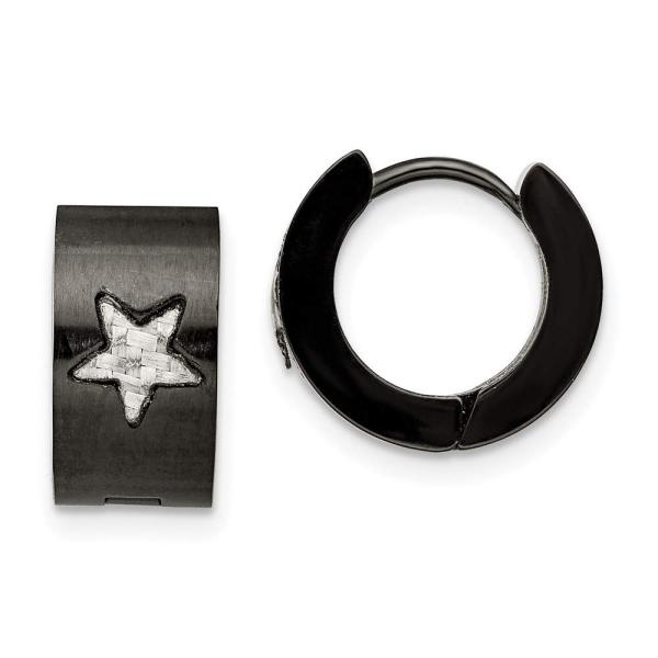 【並行輸入品】Stainless Steel Black Ion Plated Star Hinged Hoop Earrings