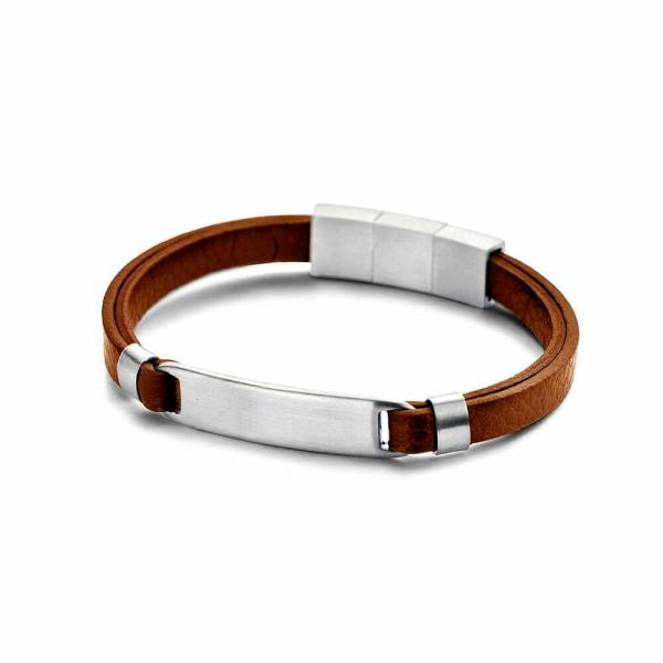 【並行輸入品】Frank 1967 マットステンレススチール IDブレスレット 本革 8.25インチ 8.25" ブラウン Frank 1967
