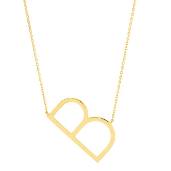【並行輸入品】スターリングシルバー 14K イエローゴールド オーバーレイ ラージ サイドウェイ ブロック イニシャル 延長可能ネックレス 16