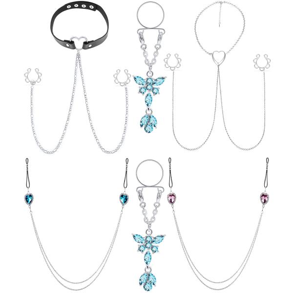 【並行輸入品】Pexveiuu 6個 フェイクニップルリング ネックレス チェーン付き レディース セクシー ノンピアス ニップルリング ネック
