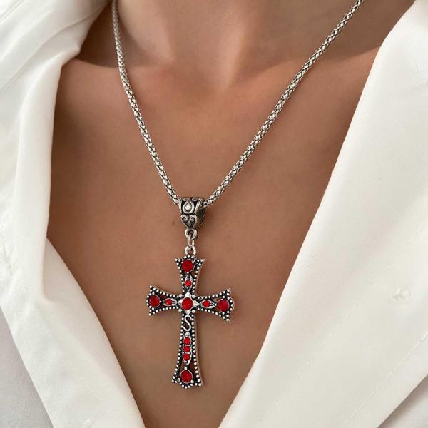 【並行輸入品】Zeshimb ゴシックダイヤモンドクロスネックレス 上品なレッドクリスタルクロスネックレス パンク象嵌ジルコンクロスチョーカーネ