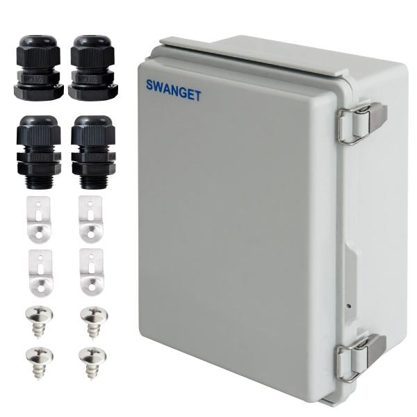 【並行輸入品】SWANGET 防水電気ジャンクションボックス IP67 ABSプラスチックエンクロージャ ヒンジ付きカバー付き 取り付けプレート