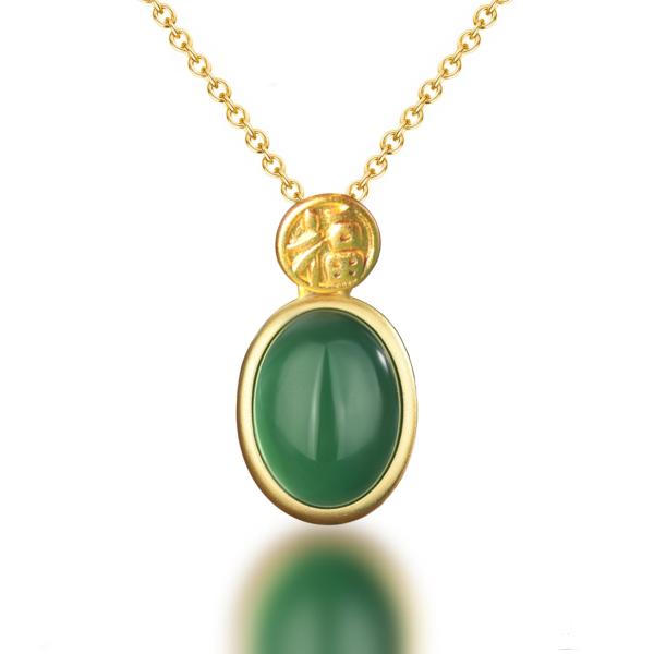 【並行輸入品】BDRIUOCNE グッドフォーチュンペンダントネックレス 18Kゴールドメッキ 金メッキ 翡翠, 金メッキ, 翡翠 BDRIUO