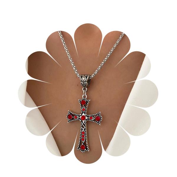 【並行輸入品】YienDoo パンク クリスタル クロス ペンダント ネックレス ヴィンテージ ブルー クリスタル クロス ネックレス チョーカ