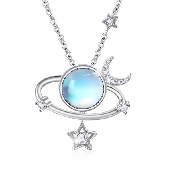 n164b【高品質✧】シルバームーンネックレス　美しい　月星　癒し　ヒーリング 並行輸入品】ムーンストーン プラネット ネックレス レディース