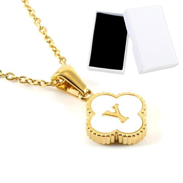 【並行輸入品】Only Beth Dainty Four Leaf Clover Initial Necklace for Women ? T