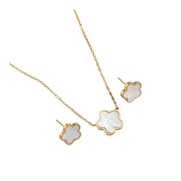 【並行輸入品】Five Leaf Clover Necklace Earring Set for Women Girls, 14K Gold