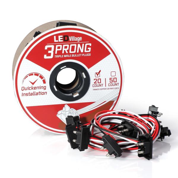 【並行輸入品】Ledvillage 20個 連続3プロングプラグワイヤーハーネスロール トリプルオスブレット ライトアングル 18AWG プラグ