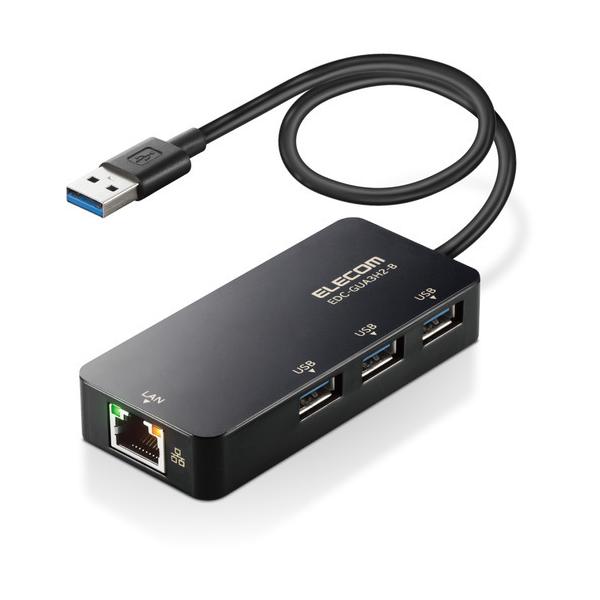 エレコム EDC-GUA3H2-B LANアダプター 有線 タイプA Giga USBハブ付 (USB-A×3【Windows Mac対応】 ブラック