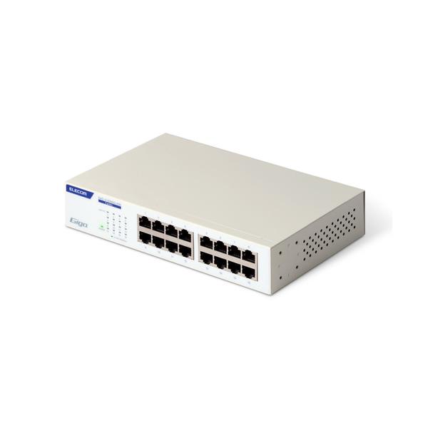 ELECOM 1000BASE-T対応 16ポート EHC-G16MN2-HW Giga対応16ポートスイッチ(金属筐体/電源内蔵) - EHC-G16MN2-HW