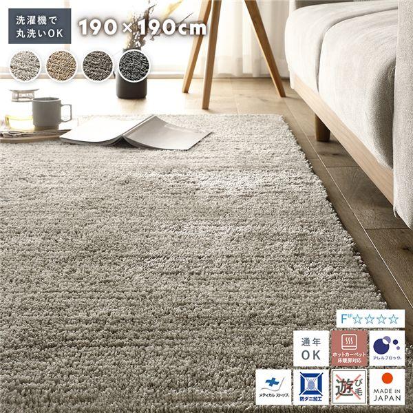 RASIK 国産 洗えるミックスパイルラグ　約190×190cm ベージュ ラグ ミックスパイル ラグ 約190×190cm 洗える 日本製 国産 軽量 防ダニ