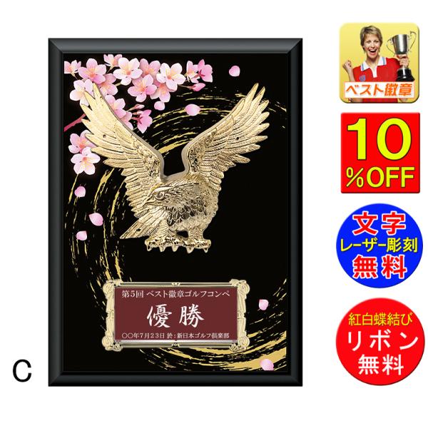 盾　楯　文字無料　高さ240ｍｍ　10％OFF　レーザー彫刻　表彰盾　野球　サッカー 相撲　柔道　剣道　空手　盾　表彰　卒業記念品　功労 　桜　W-CC5652-C