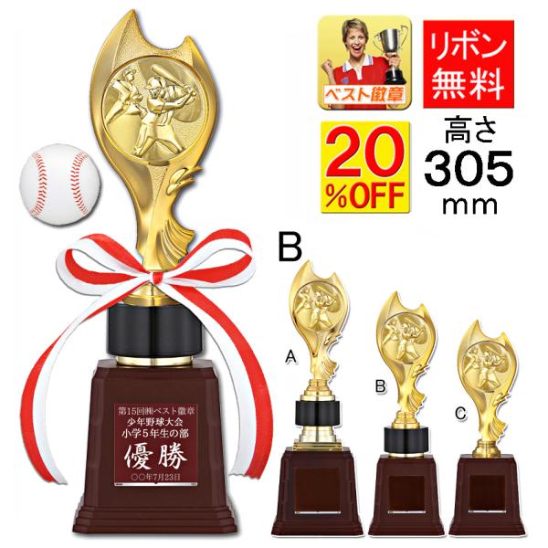 トロフィー野球B　高さ305ｍｍ　野球トロフィー　ゴールデングラブ　首位打者　MVP　打率　盗塁王　打点王　文字無料　トロフィー　W-VC4803-B