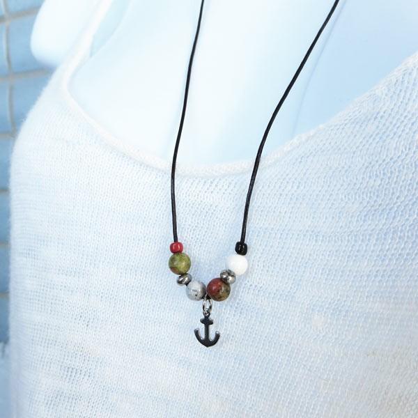 革紐チョーカー オールステンレス イカリ 錨モチーフ ネックレス ユナカイト ホワイトハウライト パワーストーンレザーネックレス 皮紐調整可能 Buyee Buyee 日本の通販商品 オークションの代理入札 代理購入