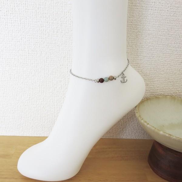 スネークスキン 約6mm 平小豆幅2.5mm パワーストーン ステンレスチェーンアンクレット アジャスター付き
