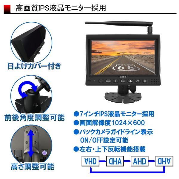 7インチ ワイヤレスバックカメラモニターセット CAR-069 car-069 7インチモニターバックカメラワイヤレスセット 1個