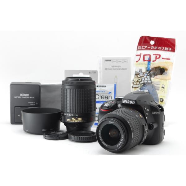 【良品】Nikon ニコン D3300 ダブルレンズセット SD(32GB)カード、おまけ付 デジタル一眼レフカメラ