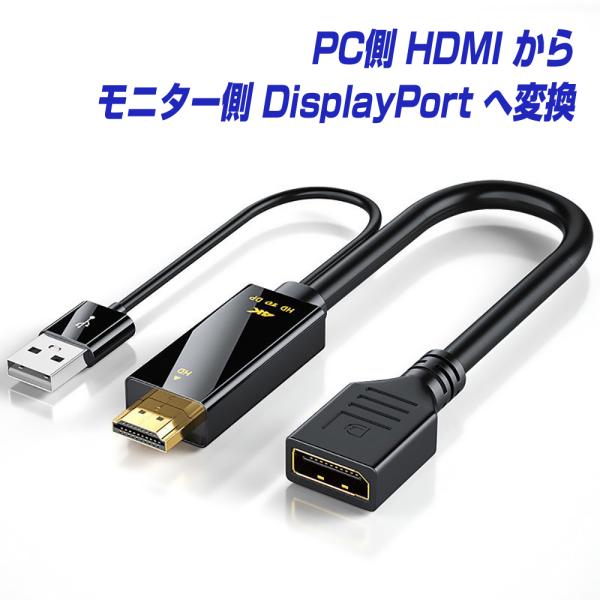 HDMI to DisplayPort 変換アダプター 4K／60Hz パソコン側のHDMIから
