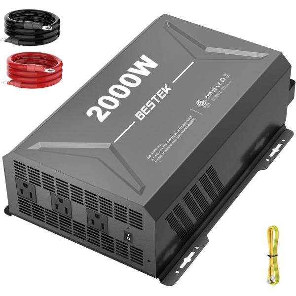 BESTEK 修正正弦波 インバーター 12V 定格2000W 瞬間最大 2300W パワーインバーター DC12V AC100V変換 ACコンセントX3口 コンバーター MRI20010AU