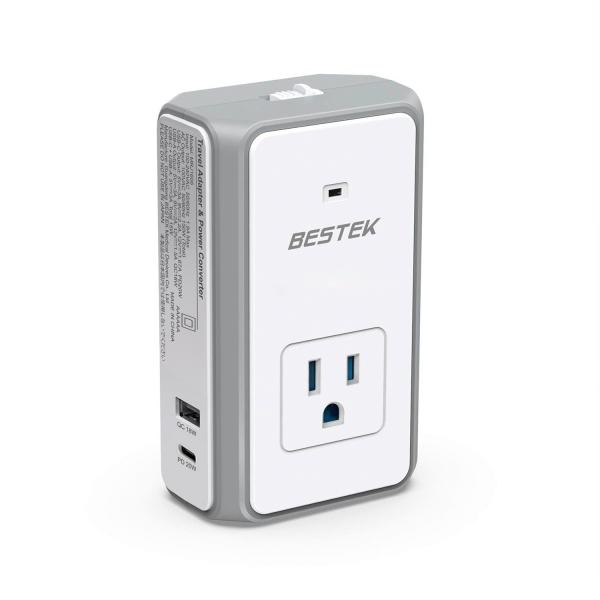 BESTEK 正弦波 海外旅行用変圧器 150W  海外コンセント 変圧器 変換プラグ 100V-240V to 100V 変換 PD20W ホコリ防止 感電防止 ポータブル 小型 MRJ1606-PD