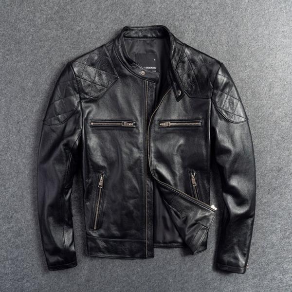 メンズ革ジャン 本革 秋冬 レザージャケット ライダースジャケット 牛革 ビンテージ 立ち襟 バイクウェア シングル 防寒防風 バイク 敬老の日