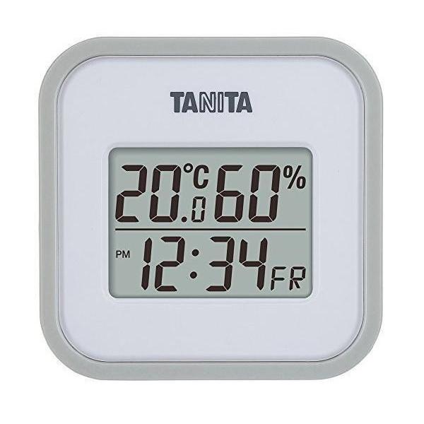 タニタ 温湿度計 TT-558 GY 温度 湿度 デジタル 壁掛け 時計付き 卓上 マグネット グレー