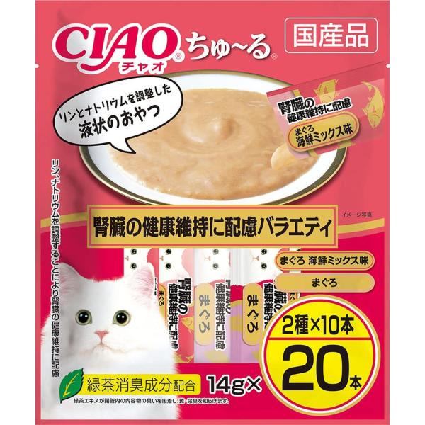 他サイト： いなば チャオ ちゅ~る 腎臓の健康維持に配慮バラエティ 14g×20本 猫用 おやつ 幅狭タイプ CIAOの商品画像