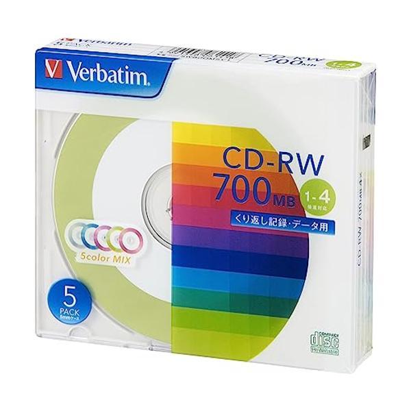 バーベイタム SW80QM5V1 データ用 CD-RW 700MB 5枚 4倍速 カラーミックス 5枚  Verbatim Japan