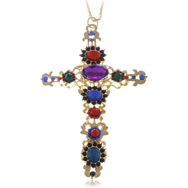 【並行輸入品】Alilang Golden Tone Festive Multicolor Crystal Rhinestone Holy Cross