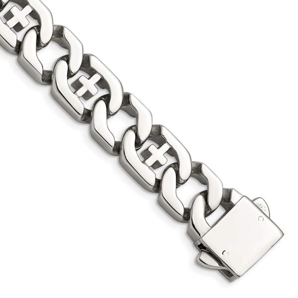 【並行輸入品】The Black Bow Men's 14mm Curb Link with Crosses Stainless Steel