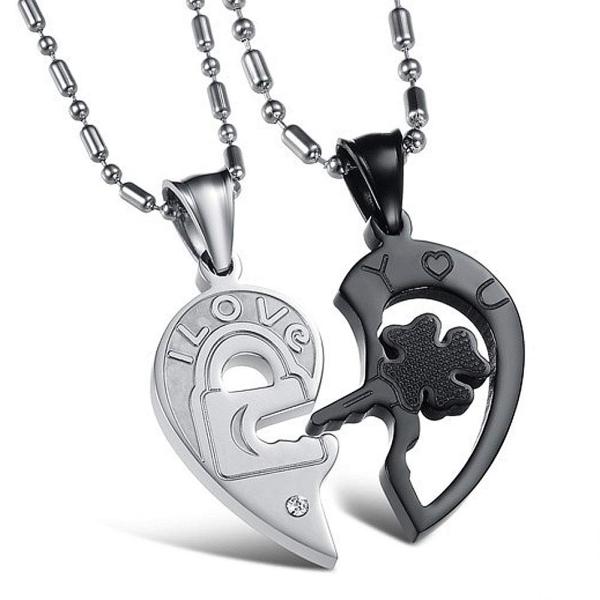 【並行輸入品】Jemant カップルネックレスセット キーハート Him Her パズル ブロークンハート 刻印 I Love You ステンレ