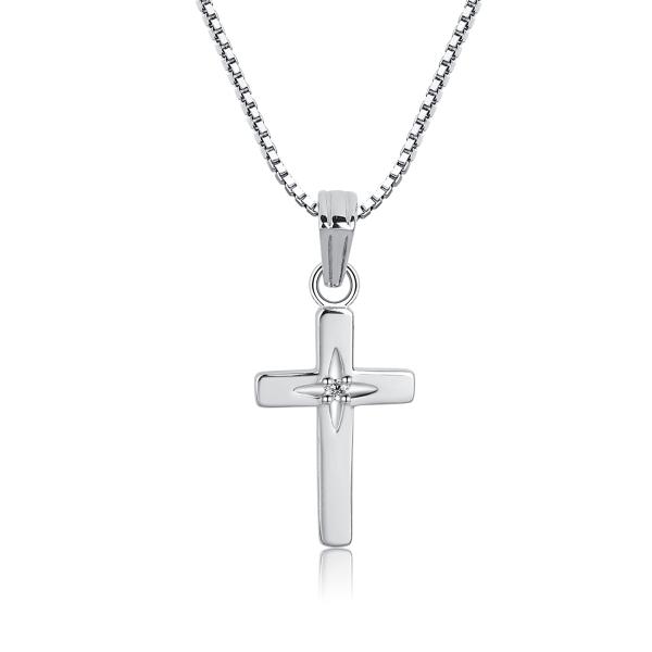 【並行輸入品】スターリングシルバークロスネックレス ダイヤモンドアクセント付き, スターリングシルバー, ダイヤモンド Cherished Mo