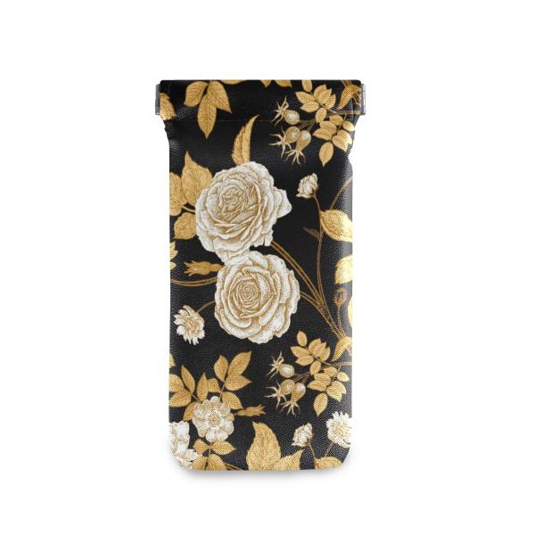 【並行輸入品】VIKKO Gold Rose Flowers Leaves Eyeglass Pouch Microfiber Leather