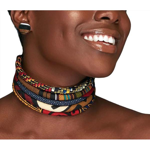 【並行輸入品】African Cloth Choker | African Print 5 Strand Choker | The Monarch K