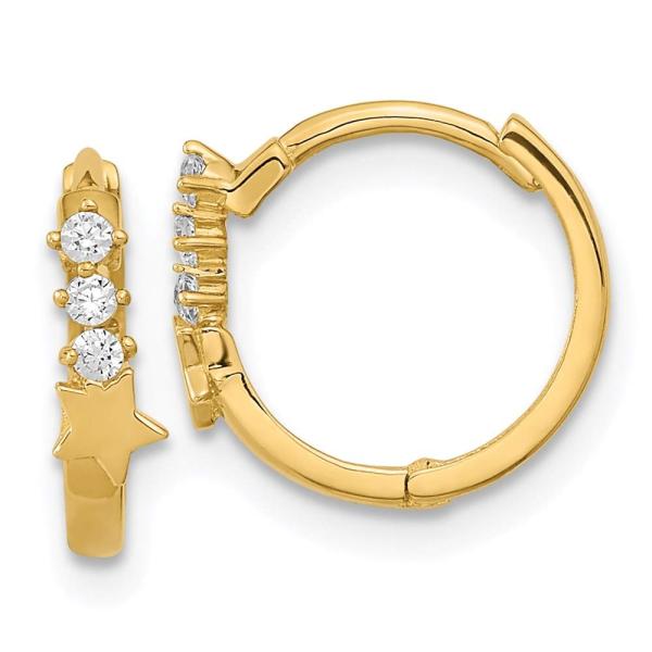 【並行輸入品】14k Yellow Gold Cubic Zirconia Shooting Star Hinged Hoop Earring