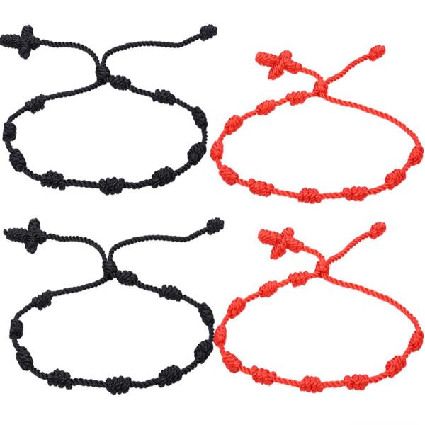 【並行輸入品】4ピース ハンドメイド 7つの結び目 クロス レッド ストリング ブレスレット レディース ガールズ メンズ ボーイズ ファミリー