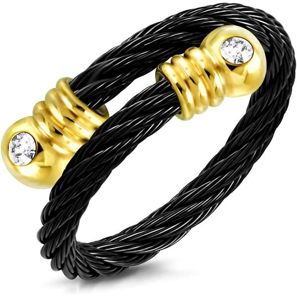 【並行輸入品】555Jewelry ステンレススチール ツイストケーブル キュービックジルコニア 調節可能 オープンリング レディース ガールズ