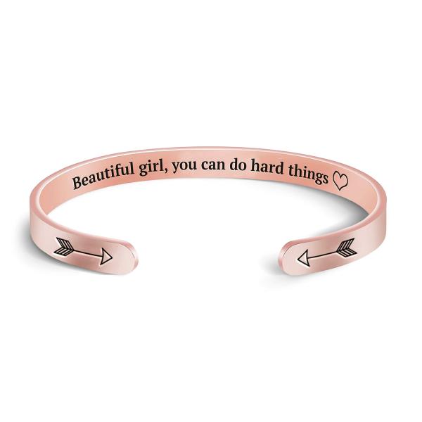 【並行輸入品】Mint &amp; Lily Beautiful Girl You Can Do Hard Things カフブレスレット Rose G