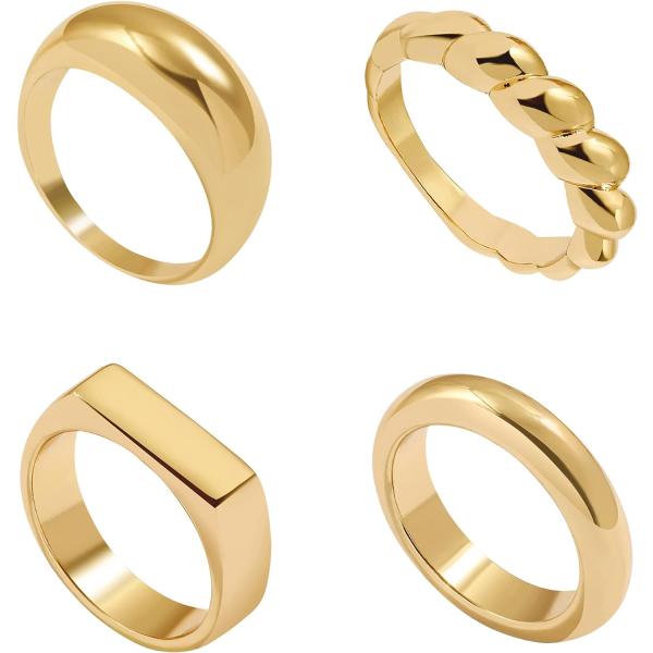 【並行輸入品】ERPELS 4Pcs Thick Dome Chunky Rings Gold Simple Knuckle Ring Set Twi