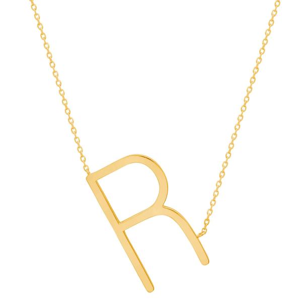 【並行輸入品】スターリングシルバー 14K イエローゴールド オーバーレイ ラージ サイドウェイ ブロック イニシャル 延長可能ネックレス 16