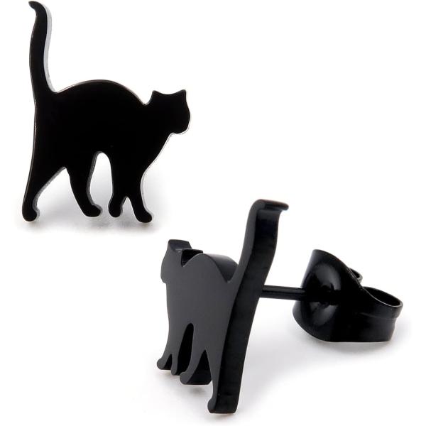 【並行輸入品】Steelmeup ステンレススチール キュート 黒猫 シルエット ポスト スタッド イヤリング アーチ バック クリーニング ブラック