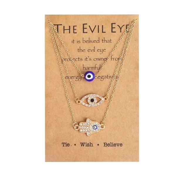 【並行輸入品】Evil Eye Necklace Set Lucky Protection Blue Turkish Eye Hamsa Ha