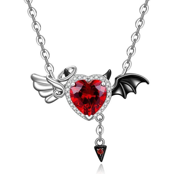 【並行輸入品】ハーフエンジェルハーフデビルネックレス 天使と悪魔のハートのシンボル 愛のペンダント 天使の翼 ハートデーモン スターリングシルバー ハ