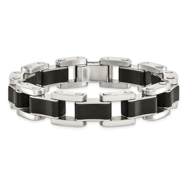 【並行輸入品】The Black Bow Men's 14mm Stainless Steel &amp; Black Rubber Link Bra