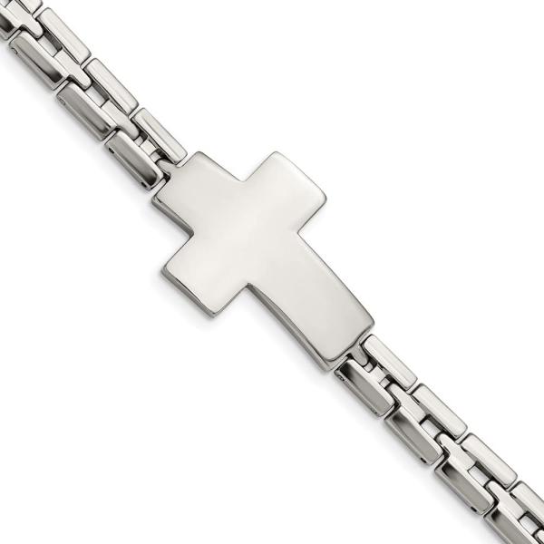 【並行輸入品】The Black Bow Men's Stainless Steel Polished Cross Link Bracelet
