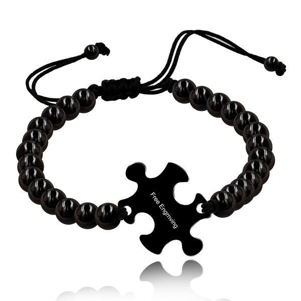 【並行輸入品】Black Stainless Steel Beads Puzzle Engraved ID Bracelet for Coup