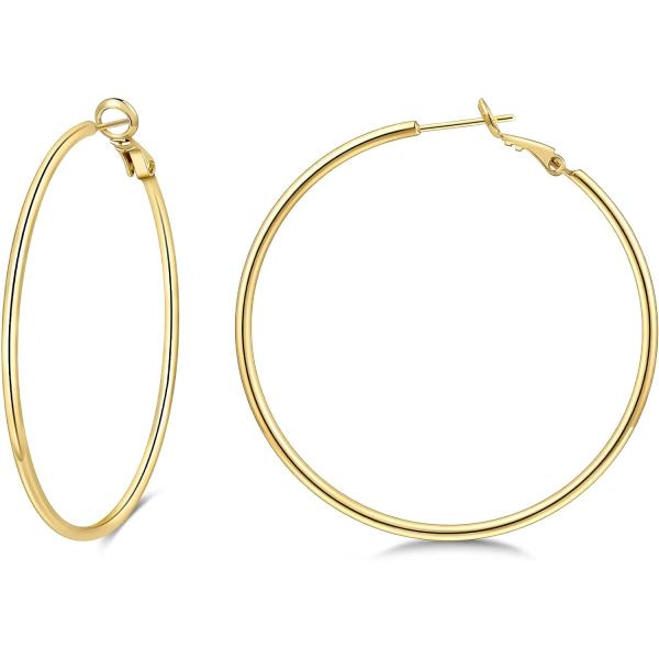【並行輸入品】YIINHEY フープイヤリング レディース 14K ゴールド/シルバーメッキ クラシック ラージ フープイヤリング 925 シルバーポ